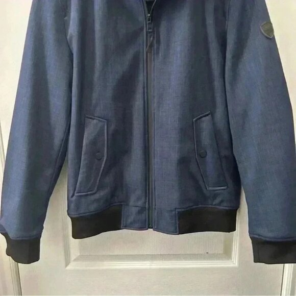 Guess Mens Bomber Jacket Hooded Casual Fall Navy Blue and Black Size Medium - Picture 5 of 12